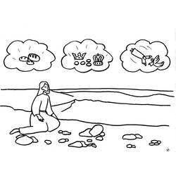 Jesus in the desert facing three temptations coloring page