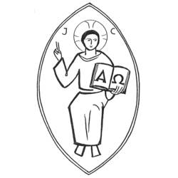 Jesus in a mandorla with the Alpha and Omega book coloring page