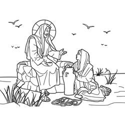 Jesus and the Samaritan woman at the well coloring page