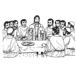 Jesus blessing the bread and wine at the table coloring page