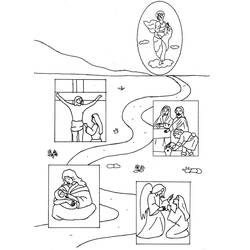 Jesus scenes along a winding path coloring page