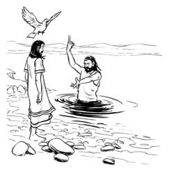 Jesus in water as a dove descends from above coloring page
