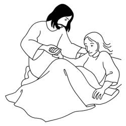 Jesus holding the hand of a kneeling woman coloring page