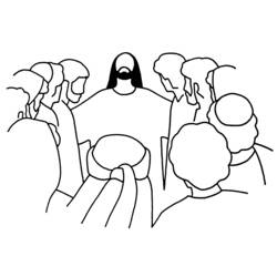 Jesus surrounded by a group of disciples coloring page