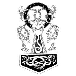 Thor's hammer with runic circle and Norse knotwork coloring page