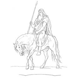 Odin holding Gungnir atop his horse coloring page