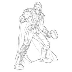 Thor reaching forward with hammer in hand coloring page