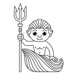 Poseidon holding his trident on a wave coloring page
