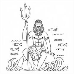 Poseidon sitting on a rock with his trident coloring page