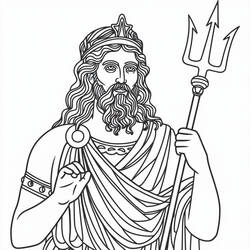 Poseidon in toga with starred diadem coloring page