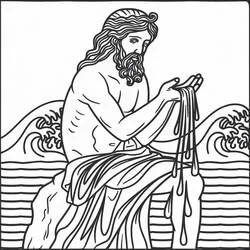 Poseidon holding his trident by the sea coloring page