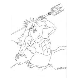 Poseidon raising his trident above the waves coloring page
