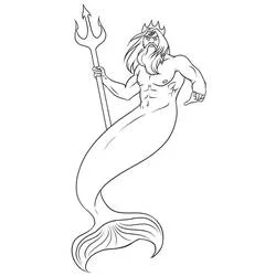 Poseidon holding his trident with a fish tail coloring page