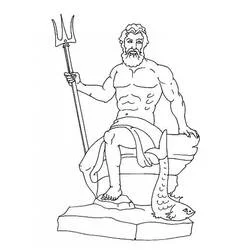 Poseidon seated with trident and sea serpent coloring page