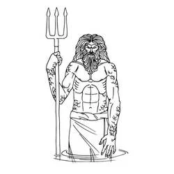 Poseidon emerging from water with scaled arms coloring page