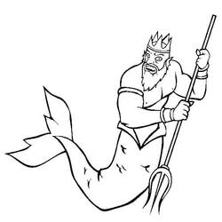 Poseidon with fish tail swimming forward coloring page