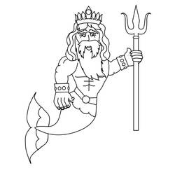 Poseidon with trident and crown coloring page