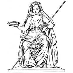 Roman goddess seated with a bowl and spear coloring page