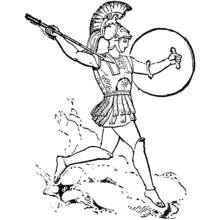 Roman soldier lunging with spear and shield coloring page