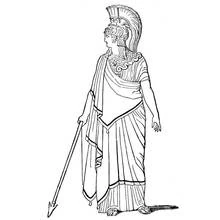 Minerva standing in a crested helmet coloring page
