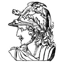 Mars in profile wearing an ornate helmet coloring page