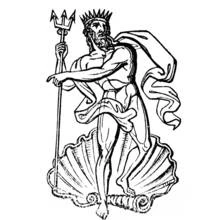 Neptune standing on a giant shell with his trident coloring page