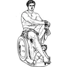Roman god seated with shield and small figure coloring page