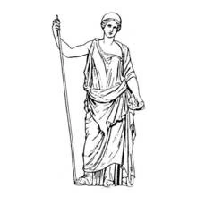 Juno standing with a long staff coloring page