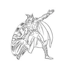 Thor with hammer and flowing cape coloring page
