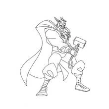 Thor crouched ready with his hammer coloring page
