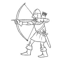 Medieval knight aiming a bow and arrow coloring page