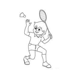 Boy swinging a badminton racket coloring page
