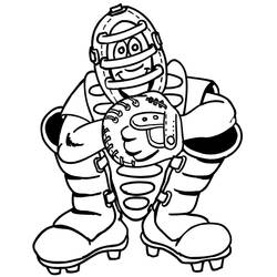 Baseball catcher crouching with mitt coloring page
