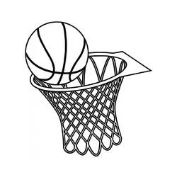 Basketball going through the hoop coloring page