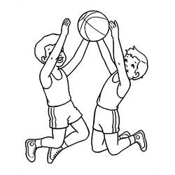 Two boys jumping for a basketball coloring page