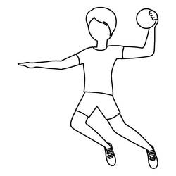 Young handball player mid-air holding ball coloring page