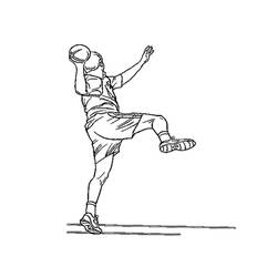 Handball player with one leg bent behind coloring page