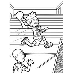 Boy scoring a handball goal coloring page