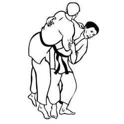 Two judokas performing a hip throw coloring page