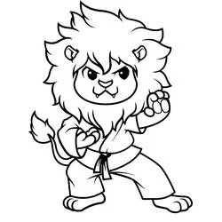 Karate lion in fighting stance coloring page