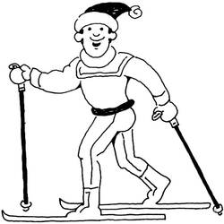 Skier with bobble hat and poles coloring page