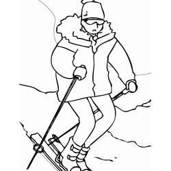 Skier descending a snowy slope coloring page