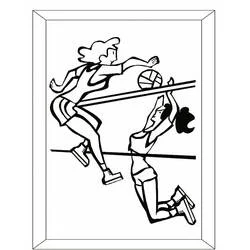 Volleyball girls jumping at the net coloring page