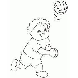 Curly-haired boy bumping a flying ball coloring page