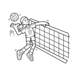 Volleyball player spiking near the net coloring page