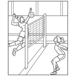 Volleyball player spiking the ball at the net coloring page