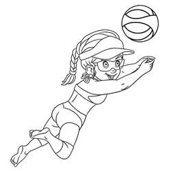 Female volleyball player spiking with braided hair coloring page