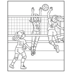 Three volleyball players numbered 4, 7 and 1 coloring page