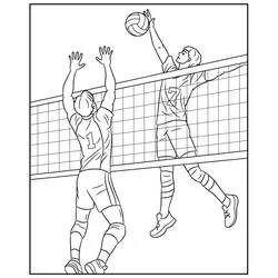 Volleyball players in action at the net coloring page