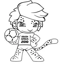 Zakumi holding a soccer ball coloring page